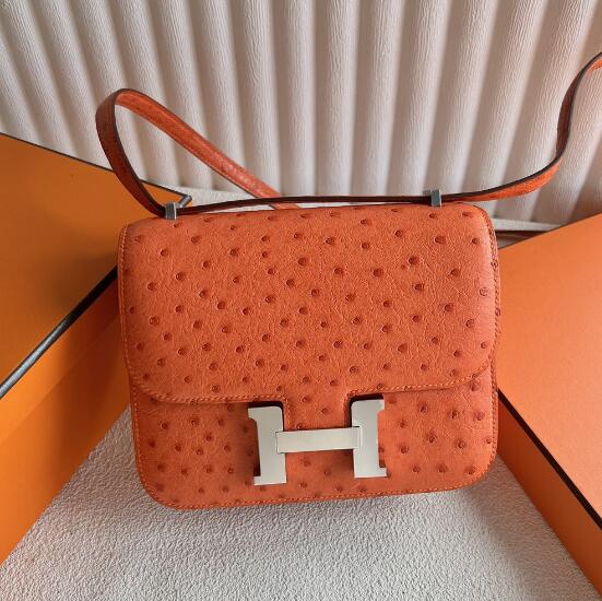  【エルメス HERMES】コンスタンス3 ミニ オレンジ (93)シルバー金具 オーストリッチ A刻印(100%手縫い)